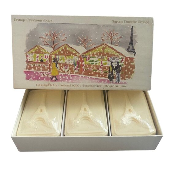 Eiffel Tower Orange Cinnamon Soap Set 3 Bars Made in France Savons Cannelle - Picture 1 of 16